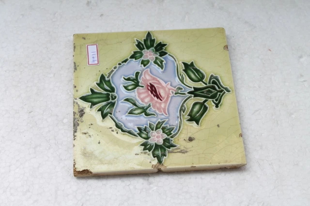 Vintage Tile Art Nouveau Majolica Yellow Flower Design Architecture Tile Nh4411 11