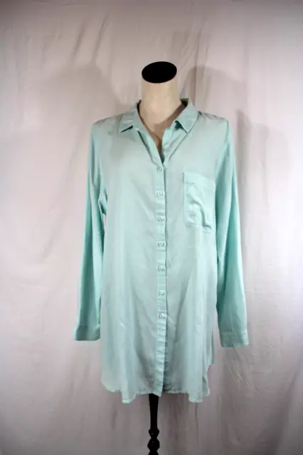 SIDE STITCH Light Blue Shirt Dress Size L Lyocell Roll-Tab Sleeve Knee Length