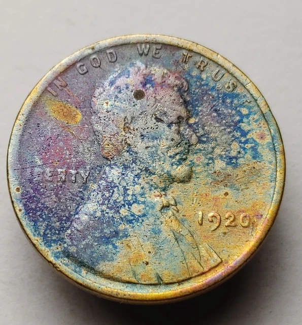 1920 wheat cent rainbow toned us Lincoln penny coin #107