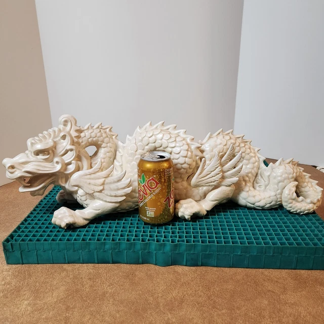 23" Iridescent Ceramic White Vintage Dragon Crest Mold Inc Large Statue