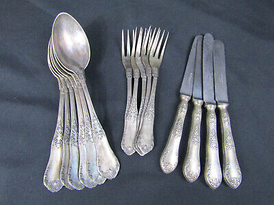 Antique J Fraget 1896-1915 Plaque Bm Silver Plate Romanski Pattern Spoons Forks