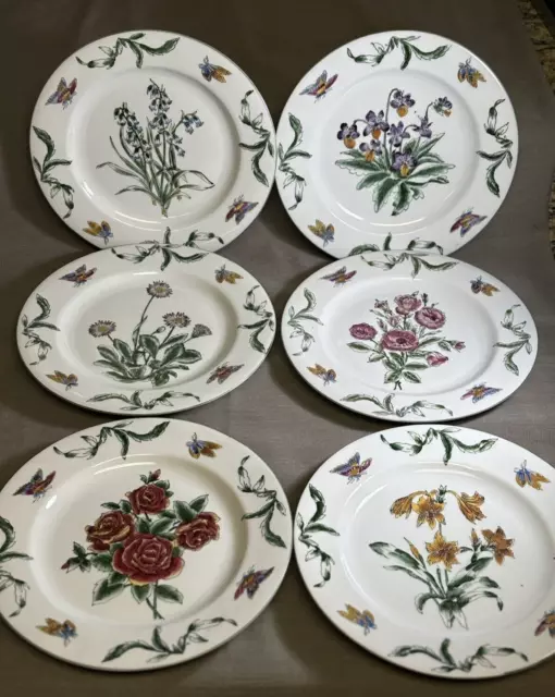 ORIENTAL ACCENT Set of 6 Floral Plates 10.5" Decorative VINTAGE