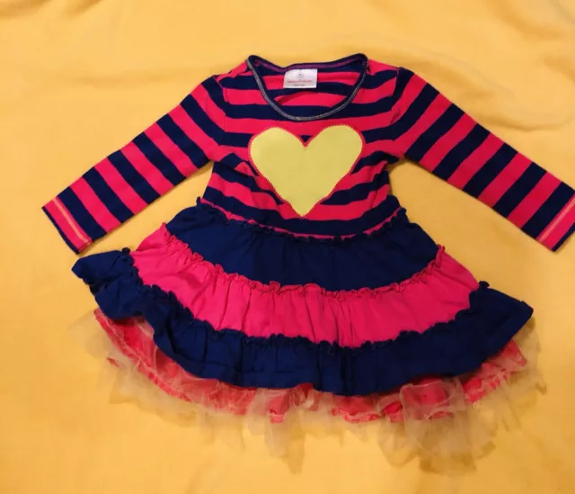 Hanna Andersson Toddler Dress Pink Purple Stripes Yellow Heart Sz. 80