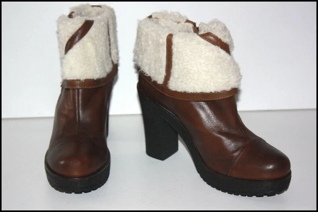 DIESEL Bottines Boots Fourrées Cuir Marron Talons Hauts T 39 TTBE 2