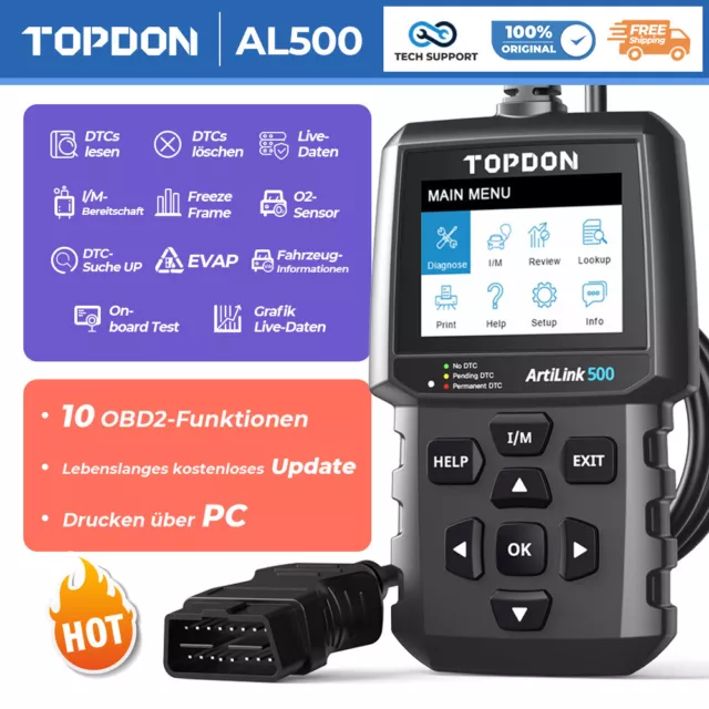 TOPDON Dispositivo de diagnóstico OBDII para coche AL500 Todos los 10 Modos OBD