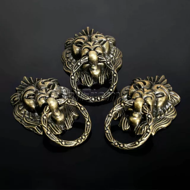 6Pcs Vintage Brass Lion Head Cabinet Dresser Drawer Pulls Door Knobs Handles