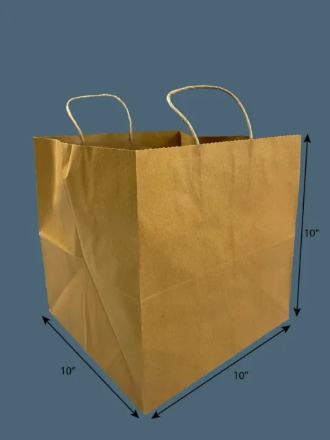 Take-Out Paper Bags with Handles Brown Kraft 250Pcs 10"x10"x10"