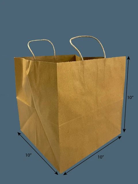 Take-Out Paper Bags with Handles Brown Kraft 250Pcs 10"x10"x10"