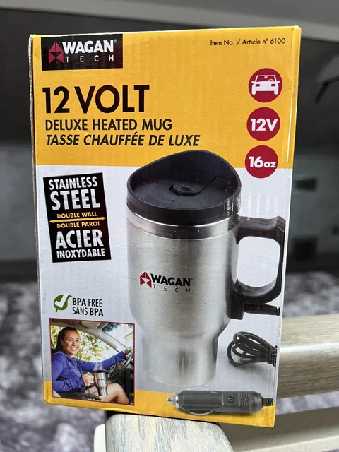 Wagan Tech 6100 12-Volt Deluxe Double-Wall Stainless Steel Heated Travel Mug