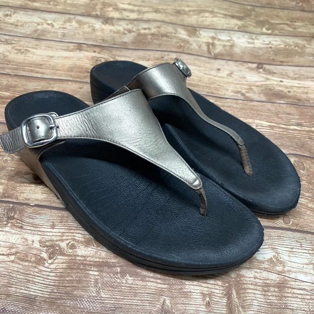 FitFlop 8 Flip Flop The Skinny Sandals Metallic Pewter Side Buckle Thong A96-054