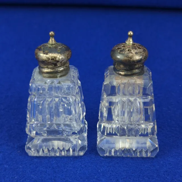 Vintage 925 Sterling Silver Crystal Glass Cut 2.5" Salt Pepper Shaker Set Lot 2x