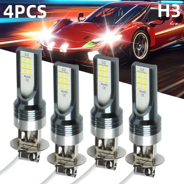 4x H1 LED Headlight Bulb Kit High Low Beam 220W 60000LM Super Bright 6000K White 3