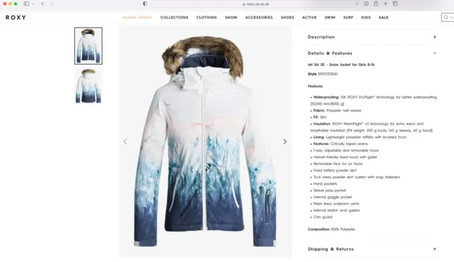ROXY GIRL'S SNOW Jacket - Navy Blue - Medium - Brand New £73.79 - PicClick  UK