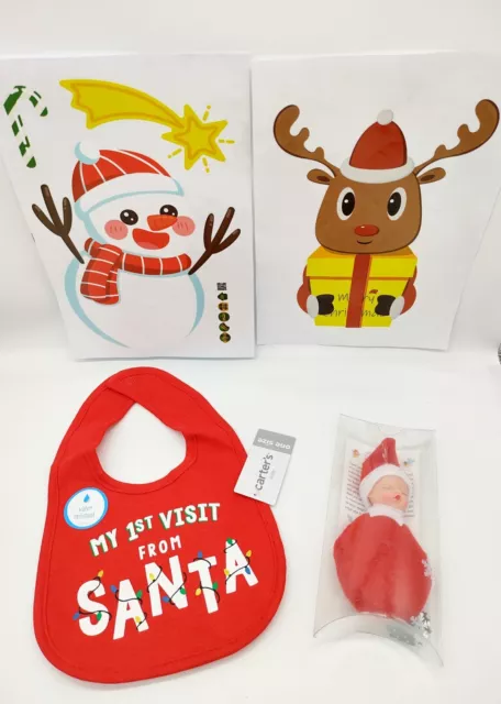 My First Visit From Santa Baby Bib Christmas Red Water Barrier, Machine Washable 2