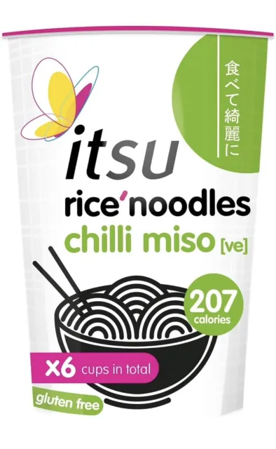 Itsu Instant Rice Noodles Multipack Cup | Gluten-Free | Chilli Miso Pack of 6 ✅