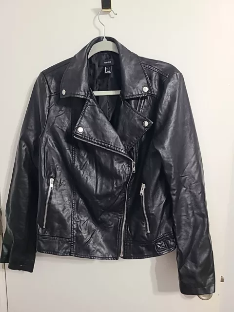 Forever 21 Women's Faux Leather Moto Jacket Size Large Black