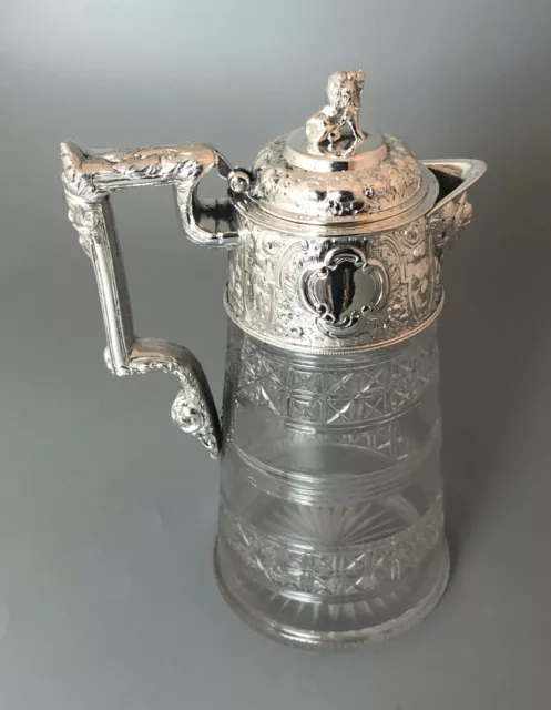 Fine Victorian Silver Plated & Cut Glass Claret Jug AFZX