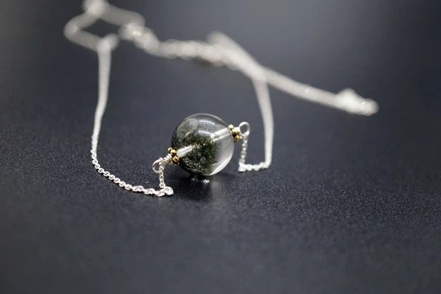 Natural Green Phantom Quartz Choker Necklace Sterling Silver Gift for Her 18''