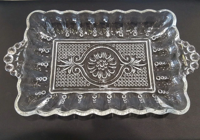 Vintage Anchor Hocking Glass Rectangle Nuts Relish Condiment Tray Handled Dish