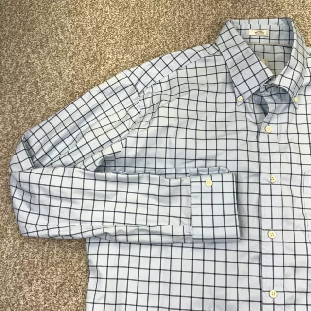 Peter Millar Nanoluxe Shirt Size Large Mens Blue Windowpane Check Long Sleeve 2