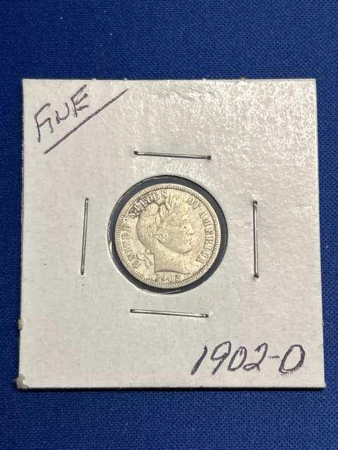 1902-O Barber Silver Dime Fine Condition