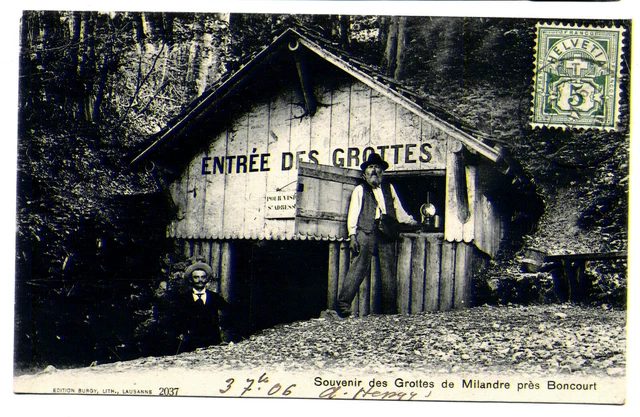 CPA Souvenir des CAVES de MILANDRE near BONCOURT SWISSE in 1906