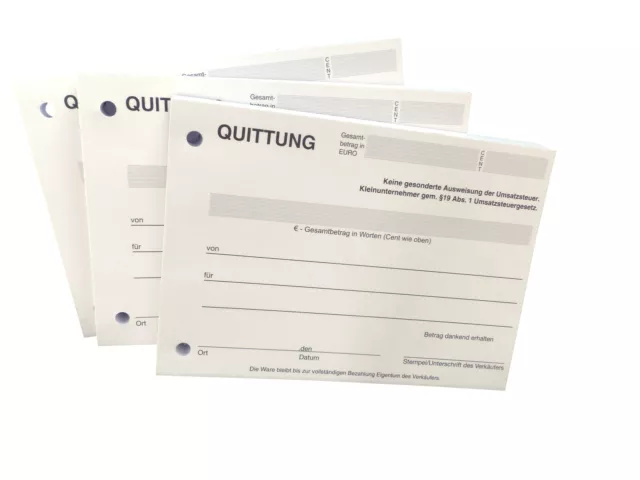 QUITTUNGSBLOCK Kleinunternehmer, 100 BLatt QUITTUNG, DIN A6 gelocht (22426)