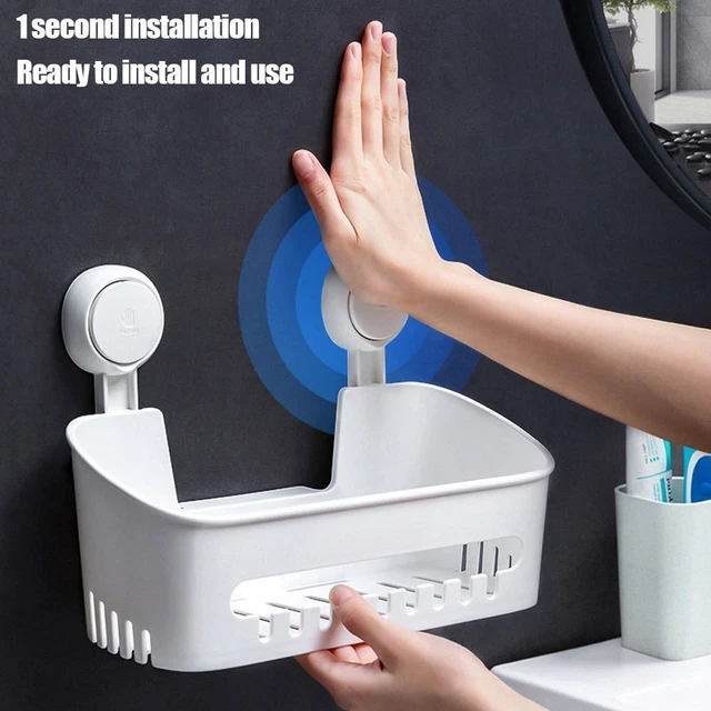 2 Mensole Doccia Adesive Senza Fori – Plastica Bianca, Organizer Bagno, Dimensioni 26,5x9x8,5 Cm, Porta Sapone E Detergenti