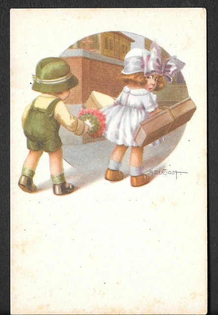 Rara Cartolina Bambini Auguri Firmata Bertiglia