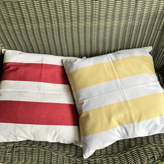 Pair Pottery Barn 19" Square Shams Stripes Canvas Patio Porch Bold Bright EUC