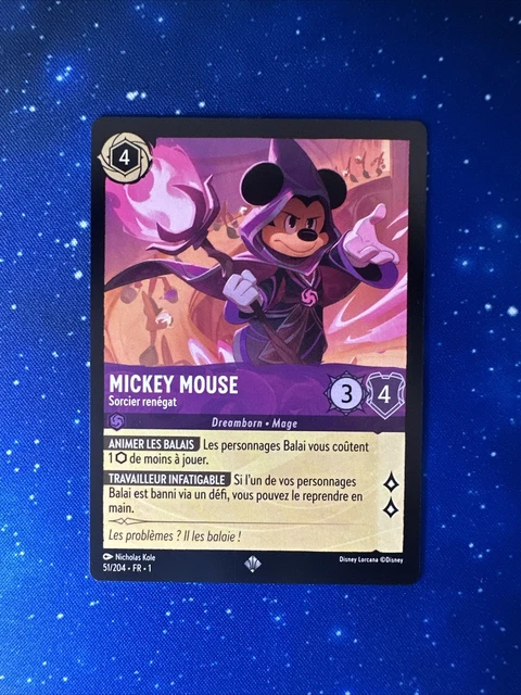 Card Disney Lorcana Mickey Mouse Sorcier Renegade S.Rare 51/204 First Chapter