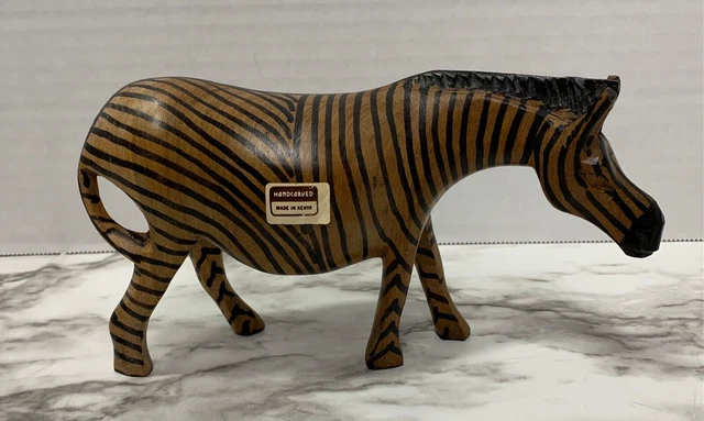 Handcarved Wooden African Zebra Sculpture Made in Kenya 7x4 inches Art walking