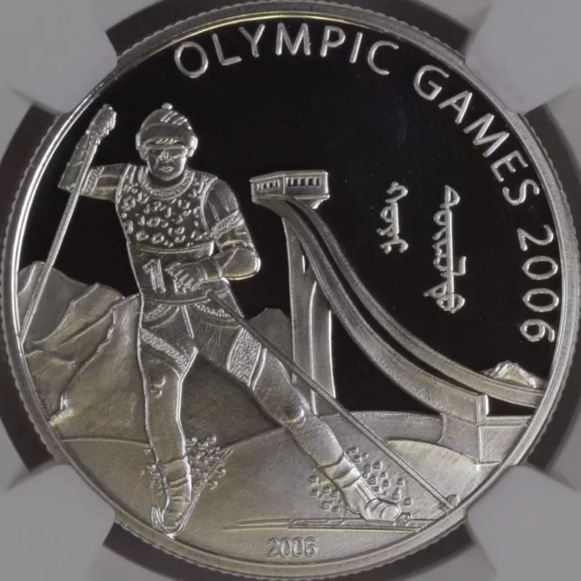 MONGOLIA. 2006, 500 Togrog, Silver - NGC PF68 - Olympics, Skiing 3