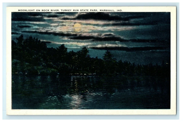 1938 Moonlight on Rock River Turkey Run State Park, Marshall Indiana IN Postcard