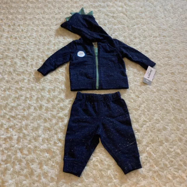 Carters 2 Piece Micro Set Pants Hoodie Dinosaur Baby Boy 3 Months NWT Infant