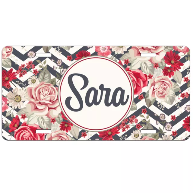 License Plate Personalized Floral Chevrons Car Tag Monogrammed Vanity Plate 9361