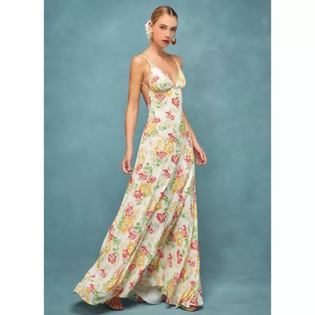 Reformation Modena Winona Open Back Floral Maxi Dress Cream Red Yellow Nikita