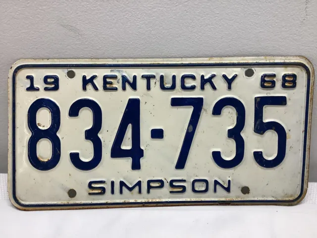 1968 Simpson Co. Kentucky Vintage Auto Plate Classic Car