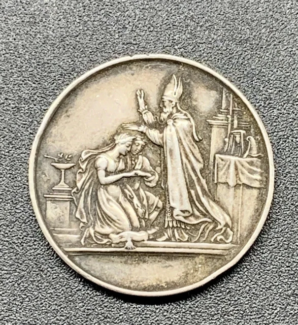 Jolie Médaille De Mariage Ancienne En Argent – XIXe Siècle, Fabrication Française – Pièce De Collection Romantique