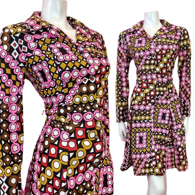 Trapunta Vintage 60s 70s Blu Neon Rosa Verde Maglia Floreale Paisley PUGNALE Camicia 14 16 
