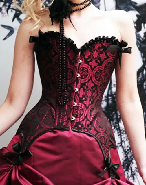 STUNNING CORSET/BASQUE RED and Black Boned, Gothic Size L £21.99
