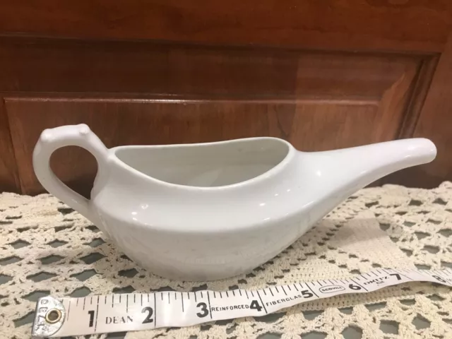 Antique Medical Porcelain Invalid/Infant Feeder Pap Boat Aladdin Ridge Around