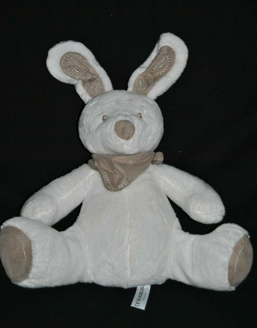 Peluche Doudou Lapin Blanc NICOTOY Bandana & Oreilles Beige Marron 29 40 Cm NEUF
