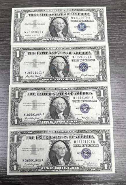 ✯ 1935-1957 One Dollar Notes ✯ $1 Silver Certificate ✯ AU-UNC CU Blue Seal US ✯