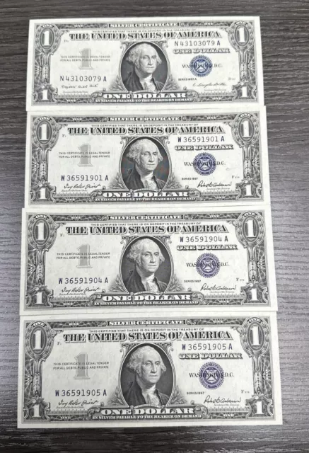 ✯ 1957 One Dollar Notes ✯ $1 Silver Certificate ✯ AU-UNC CU Blue Seal US ✯