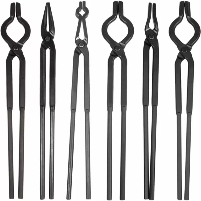 6 pcs Beginner Blacksmith Tongs Flat Jaw,Pick Up,Scroll Blacksmith Forge Tongs