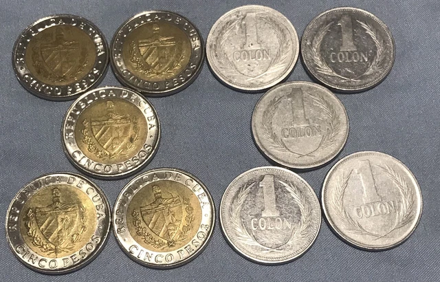 lot of 10 coins of un colon from El Salvador different years