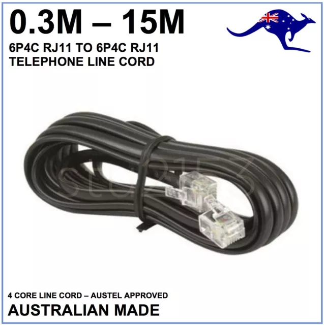0.3m - 15m - 6P4C RJ11 RJ12 Modular Plug Telephone ADSL Cord Cable - Black