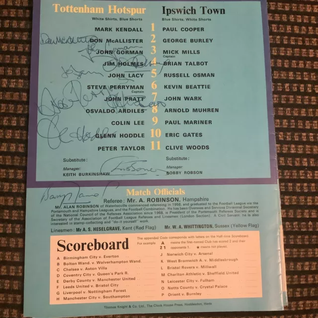 Multi Signed Tottenham Hotspur v Ipswich Town 9th December 1978