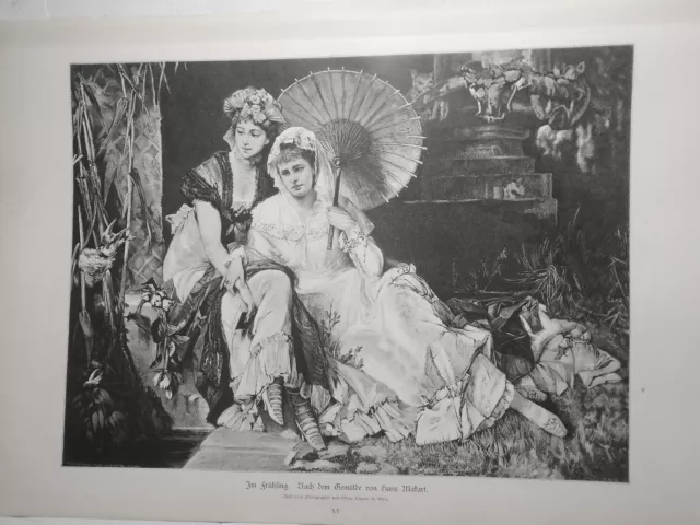 Im Frühling, Von Hans Makart 1884 Original Antique Imprimé